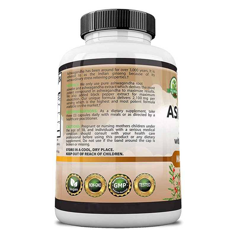 Organic Ashwagandha Capsule 2100 mg Capsules Pure Organic Ashwagandha Powder and Root Extract