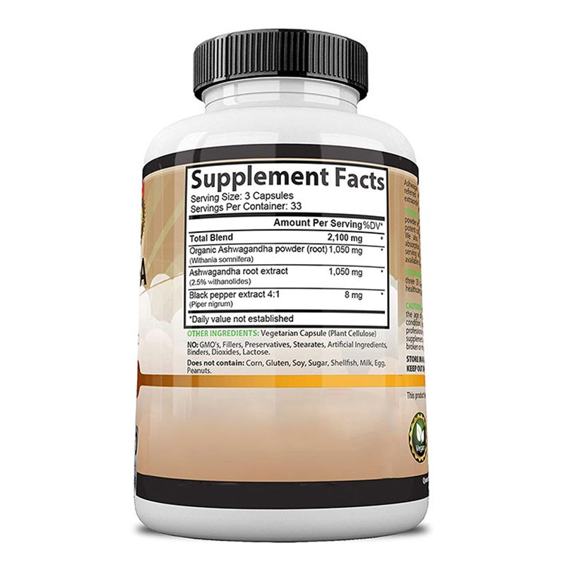 Organic Ashwagandha Capsule 2100 mg Capsules Pure Organic Ashwagandha Powder and Root Extract
