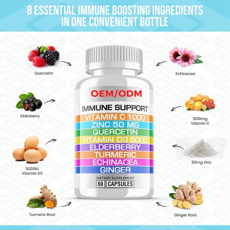 VIT D Immunity Defense Booster Supplement Veg Capsules 8 in 1 Immune Support for Adults Kids