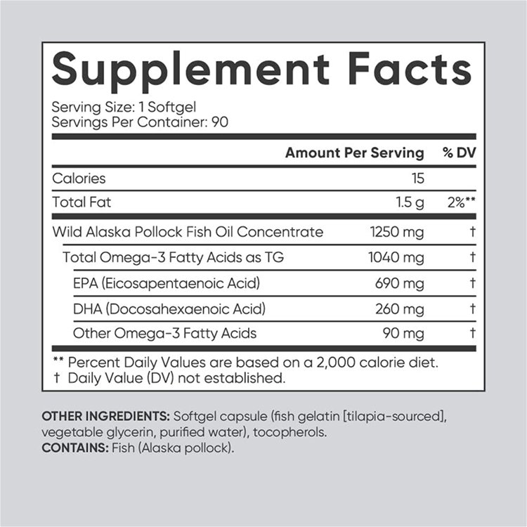 Brain Supplement Triple Strength Omega 3 Fish Oil Burpless Fish Oil Supplement EPA DHA Fatty Acids for Heart Brain Immune