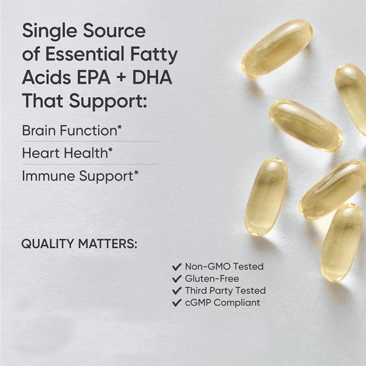 Brain Supplement Triple Strength Omega 3 Fish Oil Burpless Fish Oil Supplement EPA DHA Fatty Acids for Heart Brain Immune
