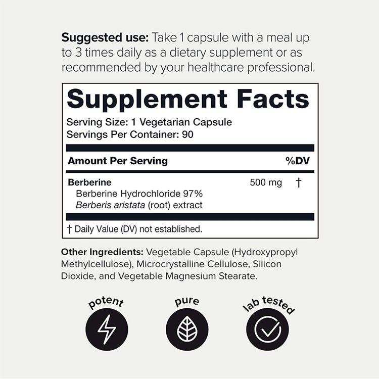 90 Veggie Capsules Concentrated Berberine 500mg Supplements Ultra High Strength Berberine HCl 500mg from The Himalayas