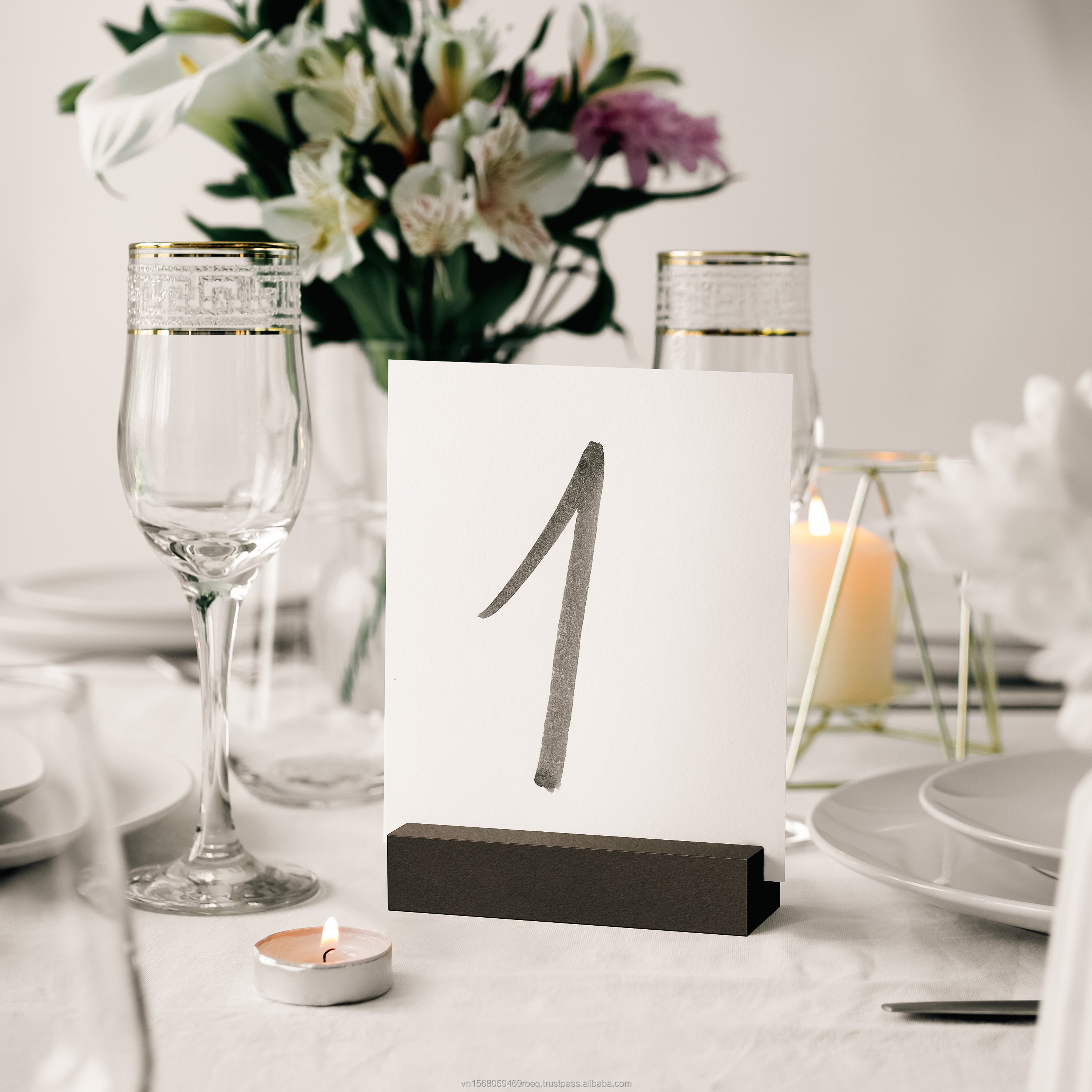 Wedding Table Display Stand with Acacia Wood Place Card Holders Acrylic Sign Holder Menu Card Holder Number Pattern