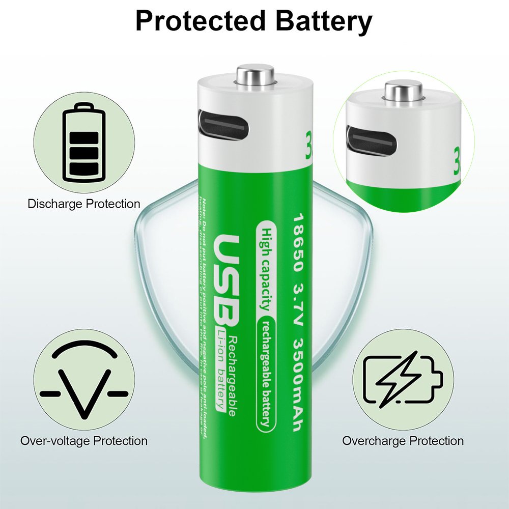 PUJIMAX High Quality 2PCS 18650 Rechargeable Li Ion Battery USB Type C Cable Charging13000mWh 3.7V Battery For Flashlight