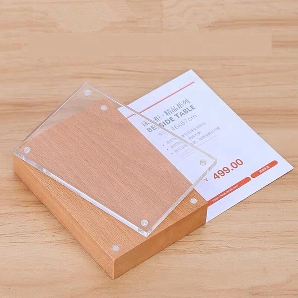 Wooden Menu Card Frame Stand Sign Holder Acrylic or Organic Glass Display Rack Advertising Poster Frame