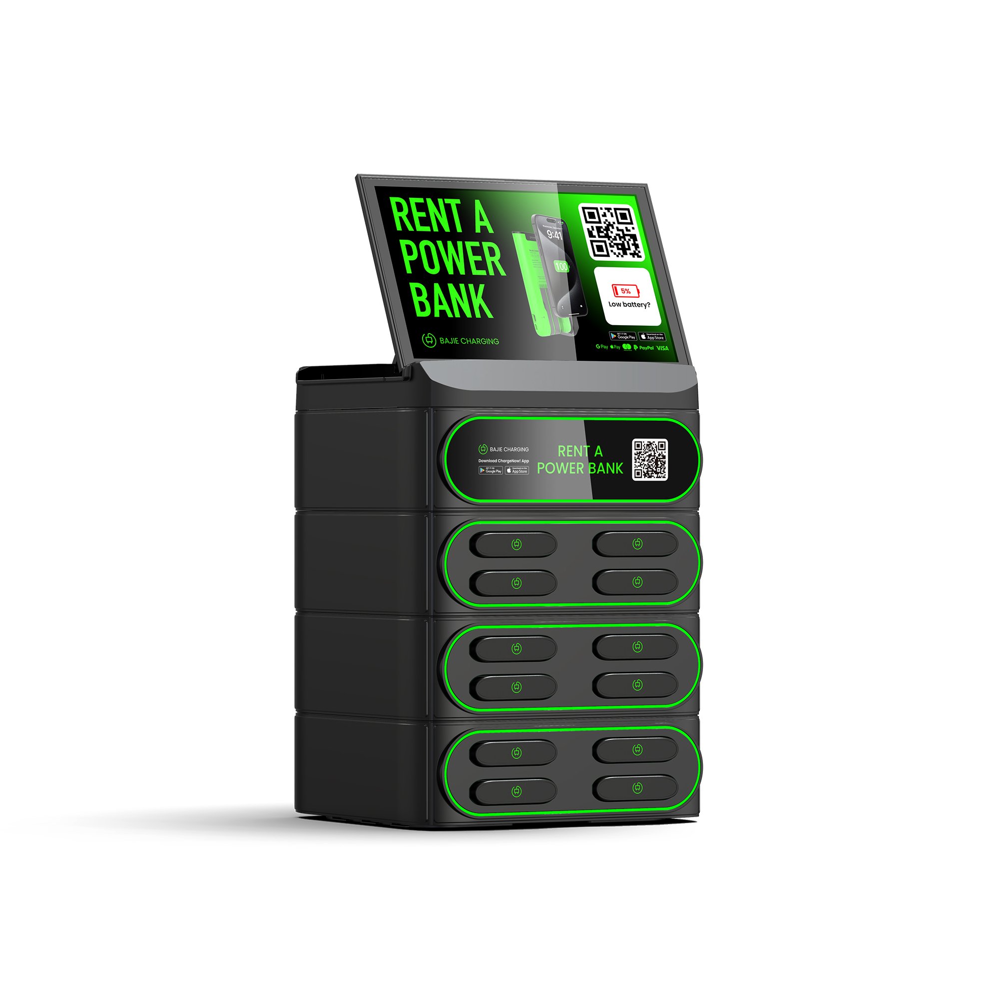 12 Slots stackable Sharing Powerbank Station charging rental machine with Screen