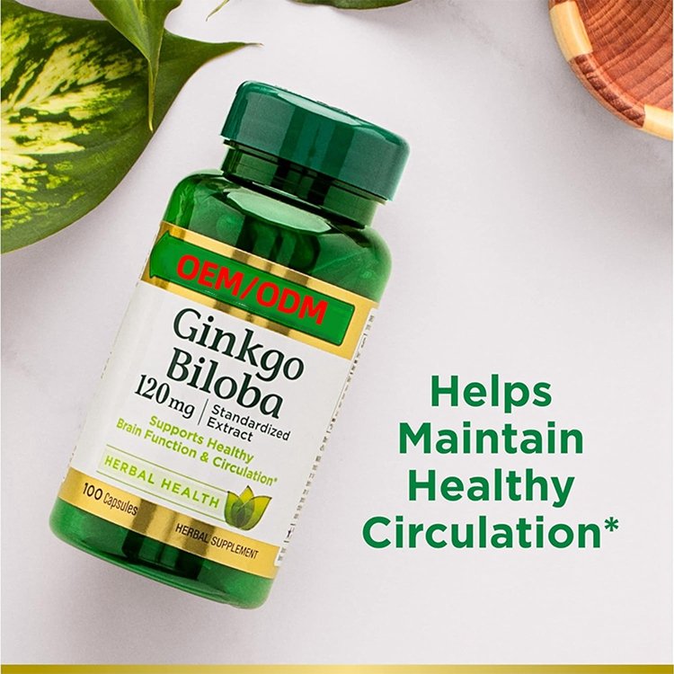 100 Capsules Memory Support Supplement Ginkgo Biloba Capsules 120mg for Brain Function and Mental Alertness
