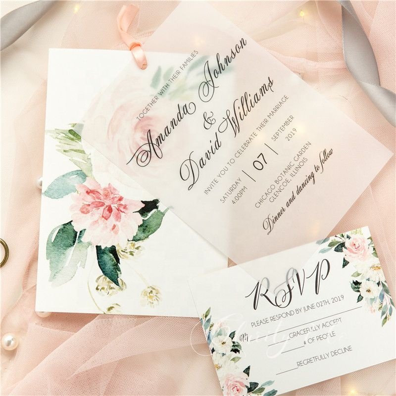 Luxury invitation wedding customised menu cards laser cut designs goldfoil stamping Personalized with Flower Envelopes casamento