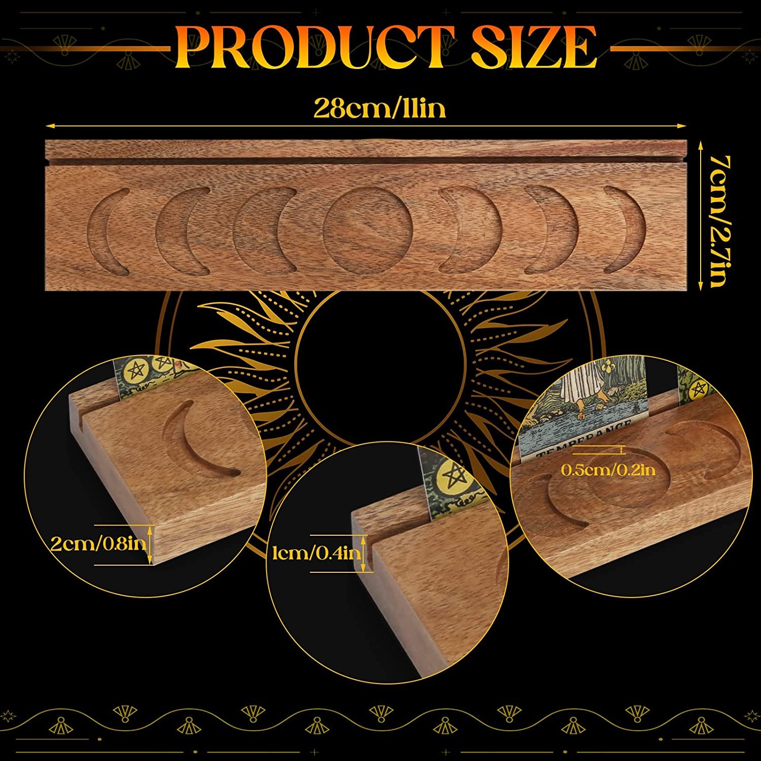 Wooden Tarot Card Holder with Moon Phase Display Tray Affirmation Cards Wood Organizer Decoration Supplies