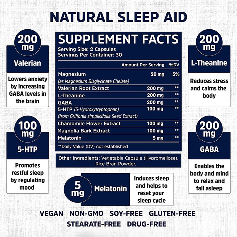 Melatonin Herbal Sleeping Pills Sleep Supplement Vegan Capsules