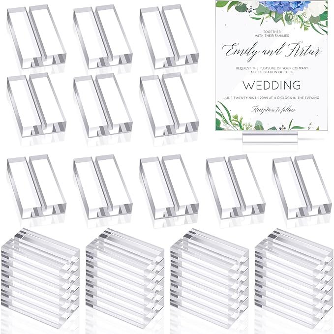100 Pcs Clear 2-Inch Acrylic Place Card Holders Table Number Stand Display Racks for Wedding Dinner Home Party Events Decoration