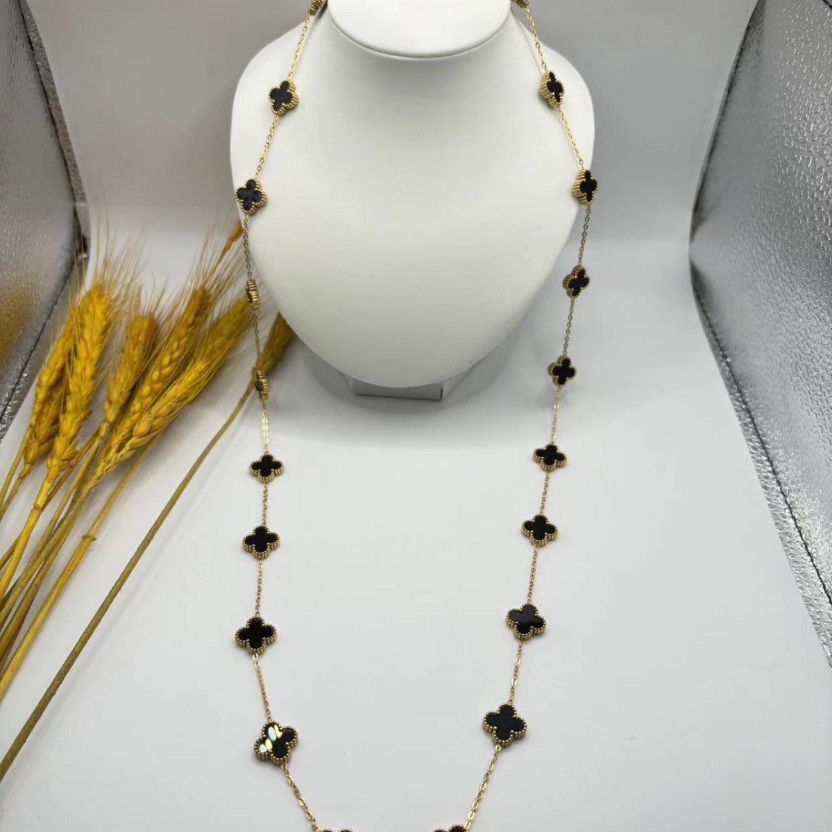 High Quality 20 Clover Carnelian Necklace Non Tarnish Long 15MM Four 18k Gold Plated Jewelry Accessories Femme