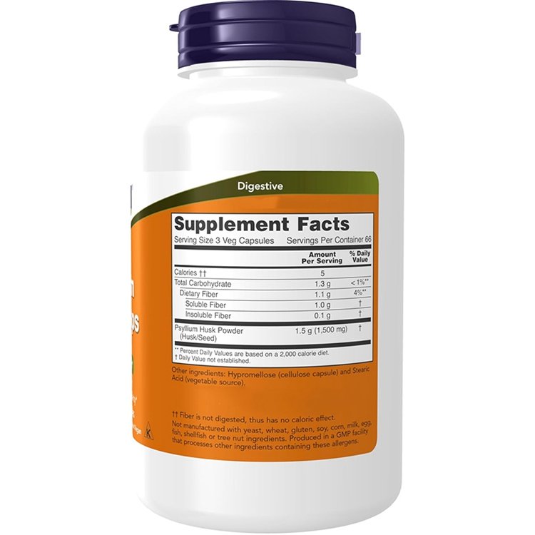 200 Veg Capsules Psyllium Husk Caps 500mg Non-GMO Project Verified Natural Soluble Fiber Intestinal Health