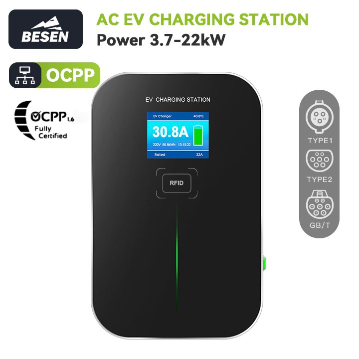 Factory OCPP 1.6J Wallbox RFID Card 22kW EV Wall Charger Electric Car Charging Station