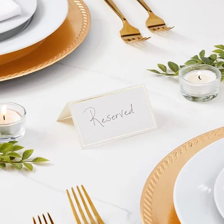 Low Price Custom Printed Luxury Elegant Place Cards Wedding Banquet Table Numbers Place Card with Gold Foil Border