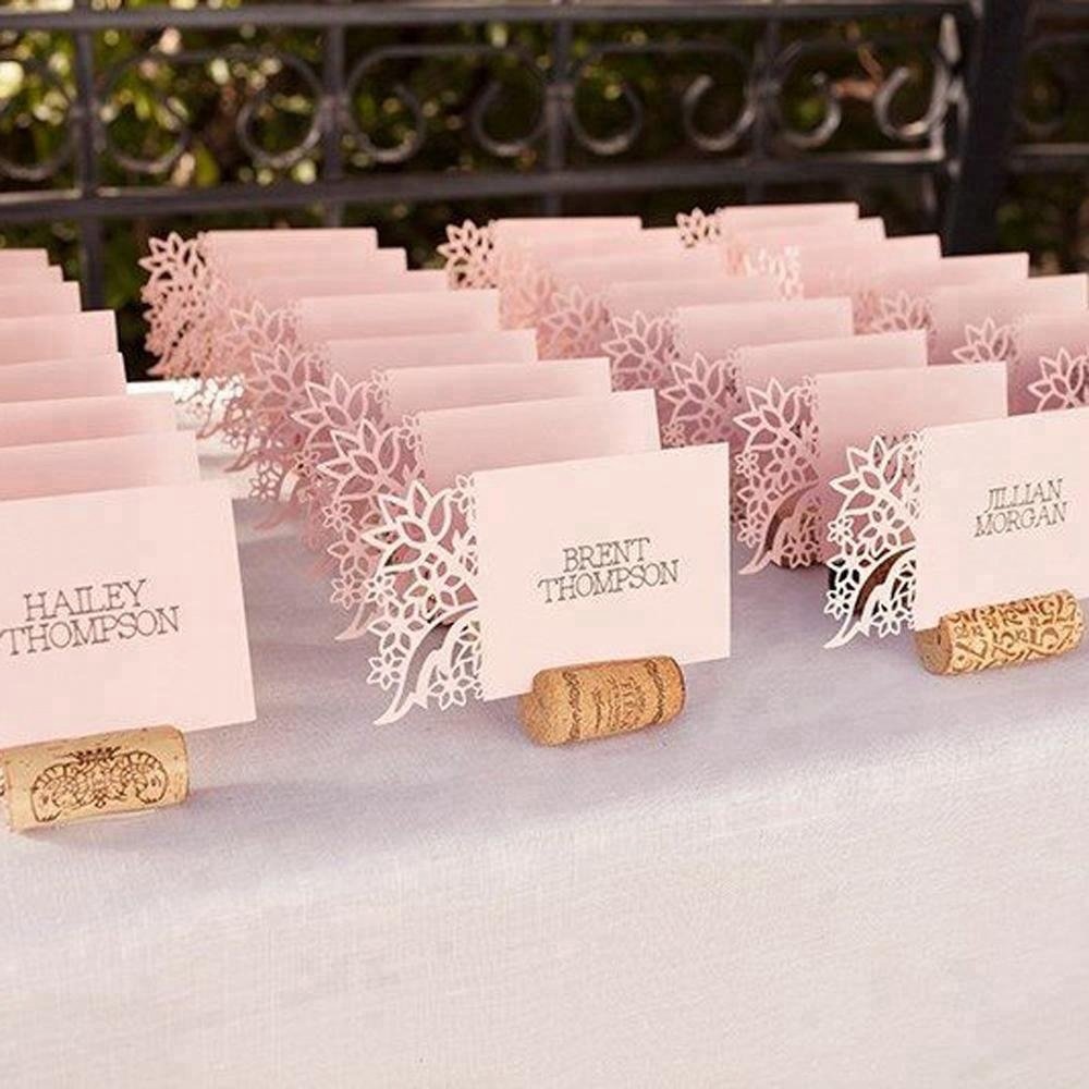 Personalized Folded Elegant Pink Laser Cut Table Name Place Cards custom laser cut different names table cards