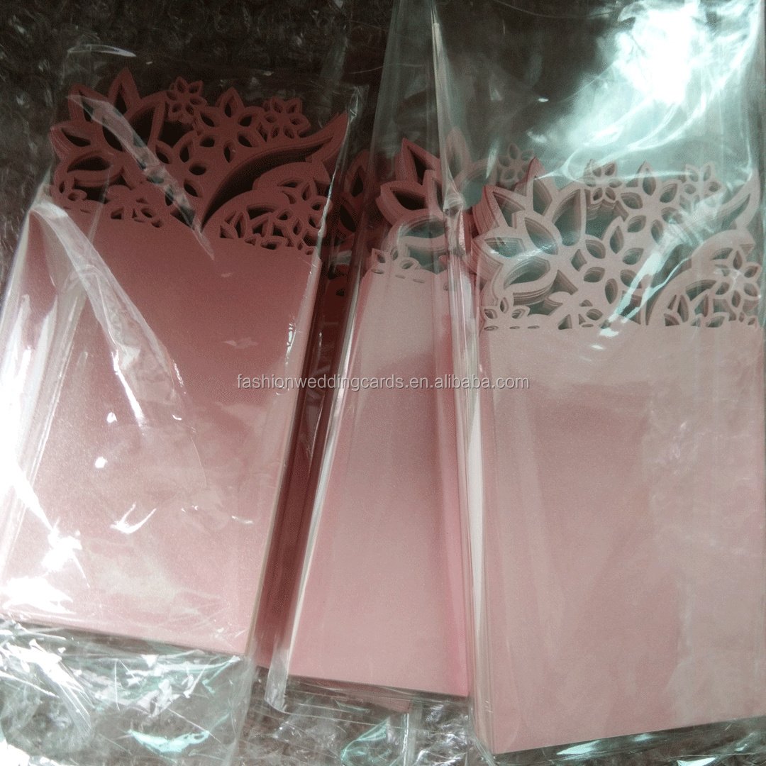 Personalized Folded Elegant Pink Laser Cut Table Name Place Cards custom laser cut different names table cards