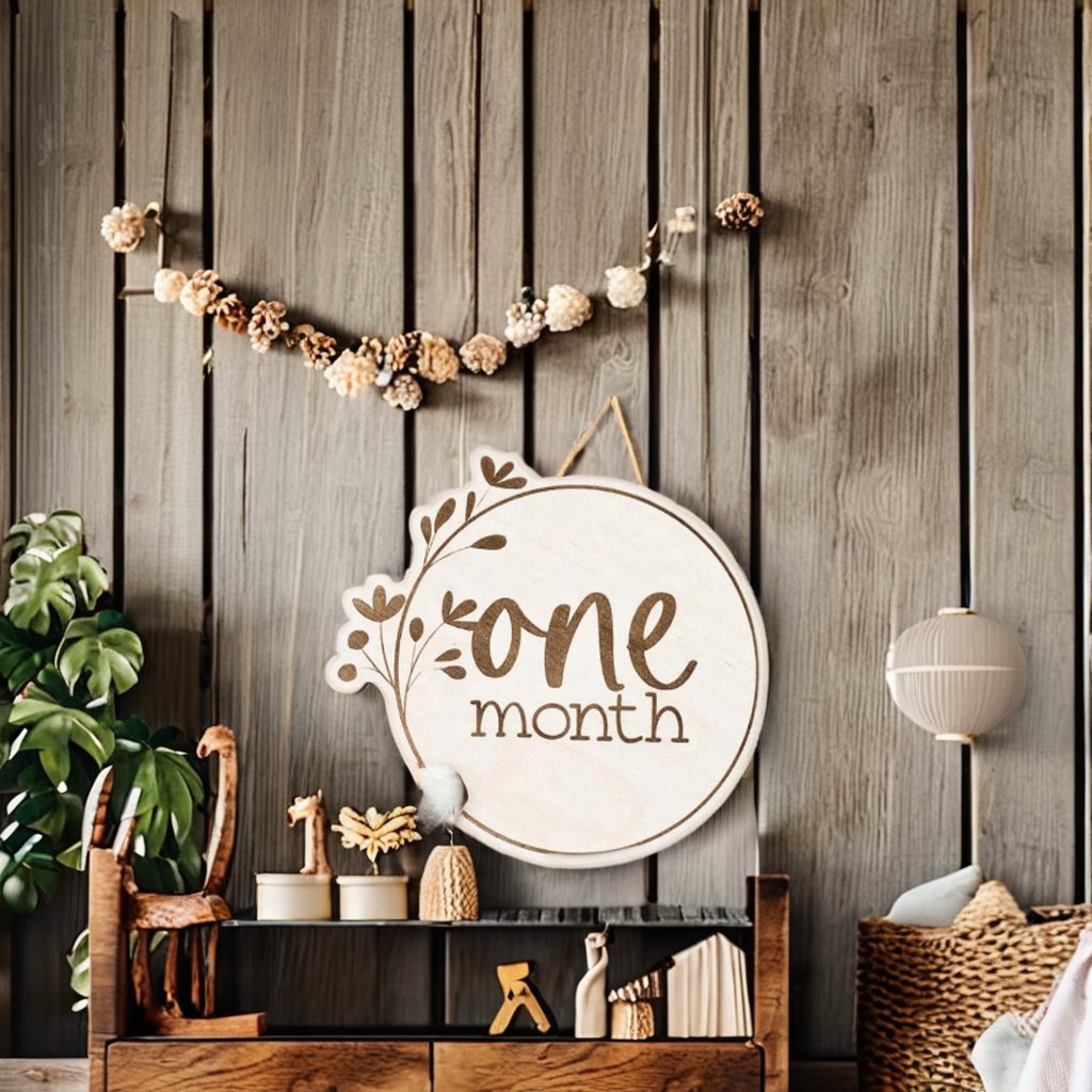 Custom Engraved Hello World Birth Wooden Sign Baby Arrival Shower Milestone Discs And Monthly Cards Plywood Decoration Pattern