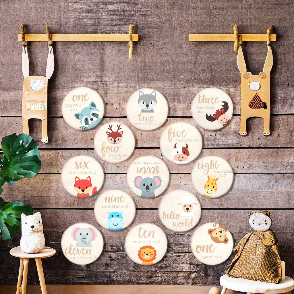 Custom Engraved Hello World Birth Wooden Sign Baby Arrival Shower Milestone Discs And Monthly Cards Plywood Decoration Pattern