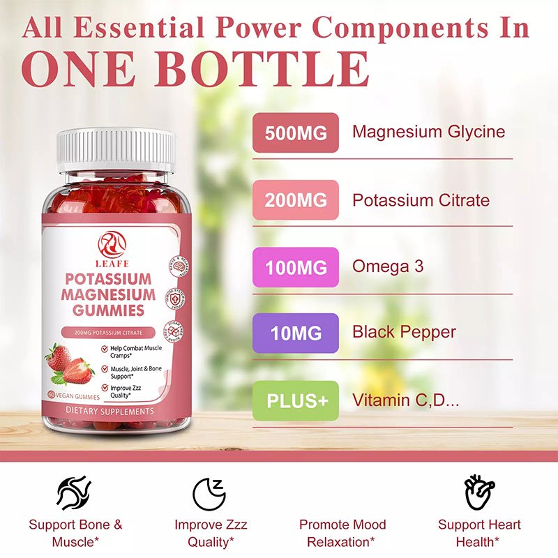 High Absorption Magnesium Supplements Potassium Citrate 200mg Potassium Magnesium Gummies For Leg Cramps, Calm Mood & Energy