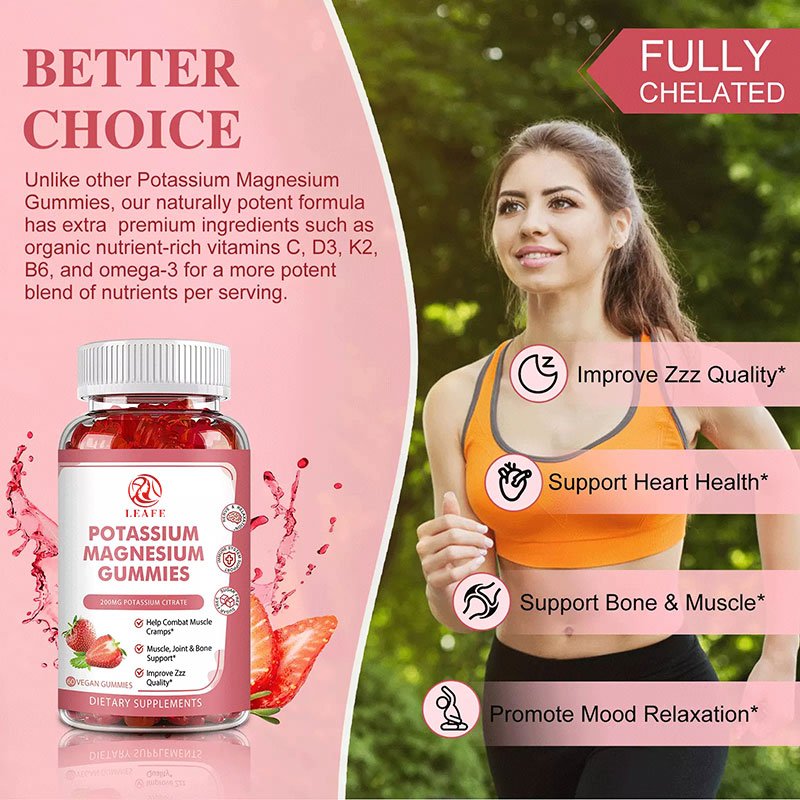 High Absorption Magnesium Supplements Potassium Citrate 200mg Potassium Magnesium Gummies For Leg Cramps, Calm Mood & Energy