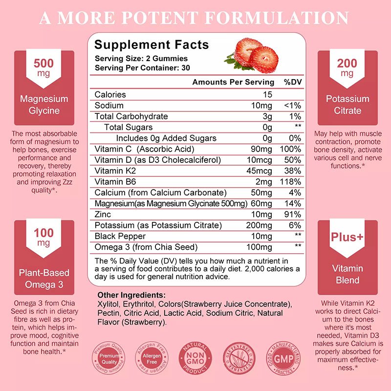 High Absorption Magnesium Supplements Potassium Citrate 200mg Potassium Magnesium Gummies For Leg Cramps, Calm Mood & Energy