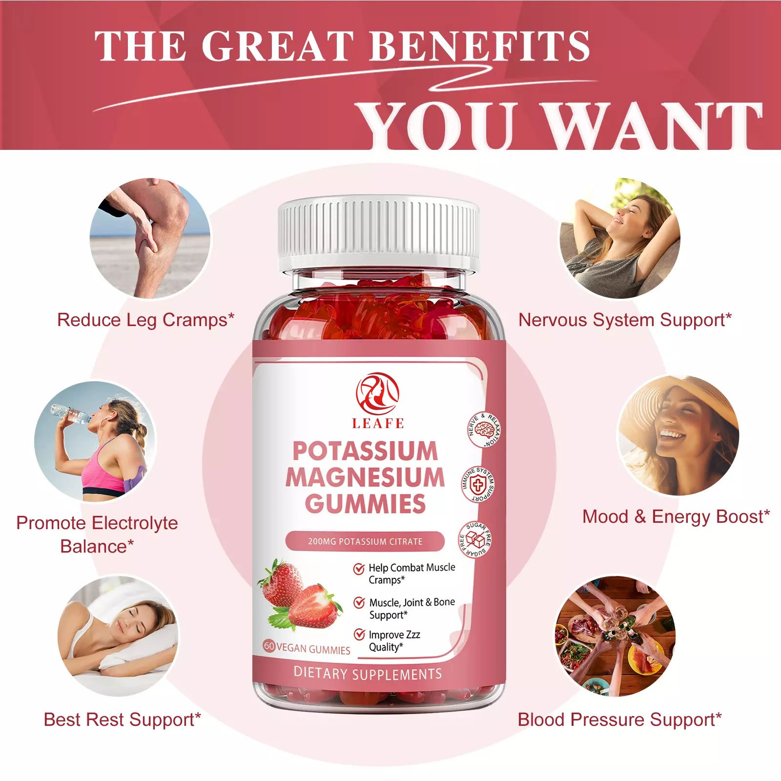 High Absorption Magnesium Supplements Potassium Citrate 200mg Potassium Magnesium Gummies For Leg Cramps, Calm Mood & Energy