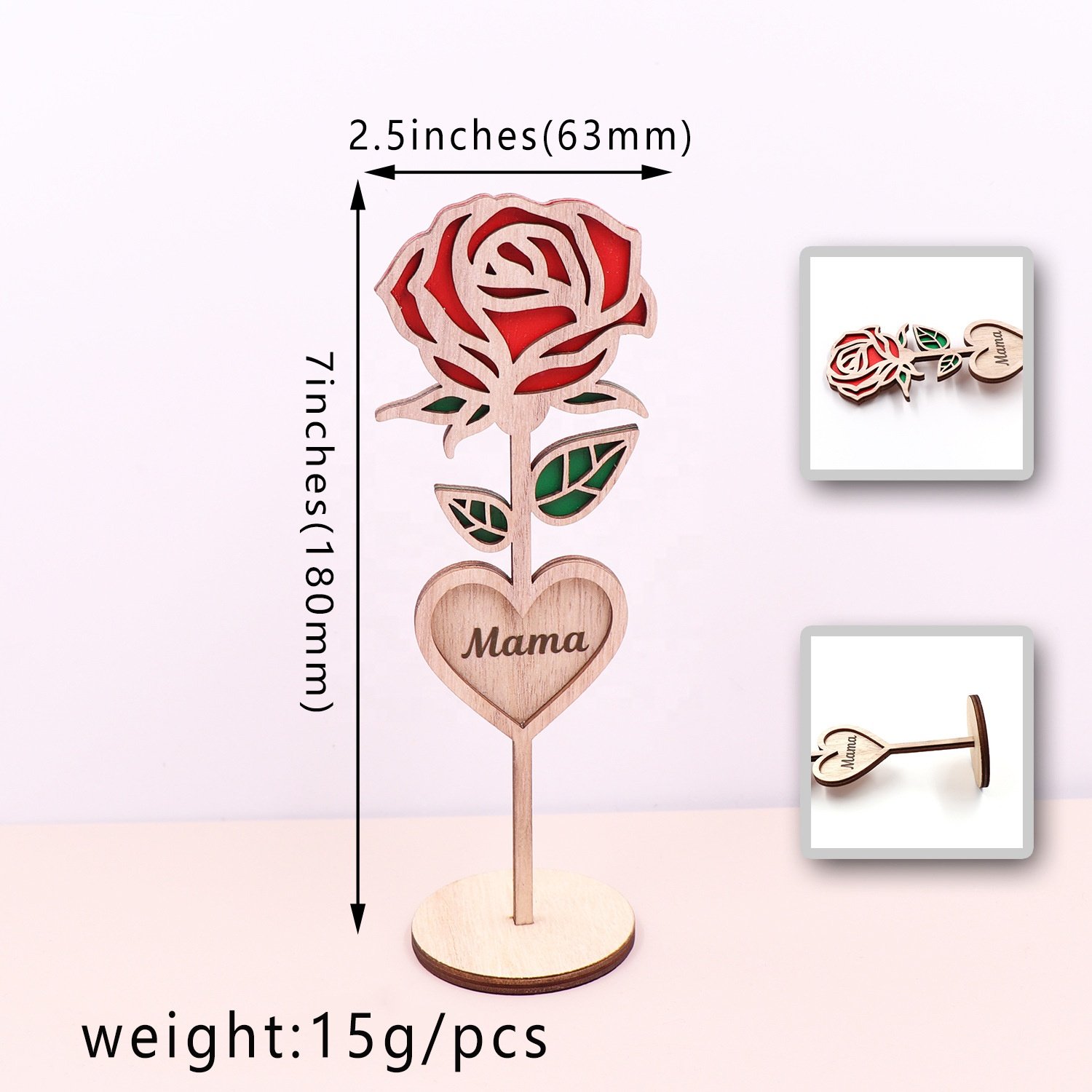 Personalized Dinner Place Table Card Holders for Mother's Day Valentine's Day Gift Wood Rose Shaped Table Name Place Card Holder