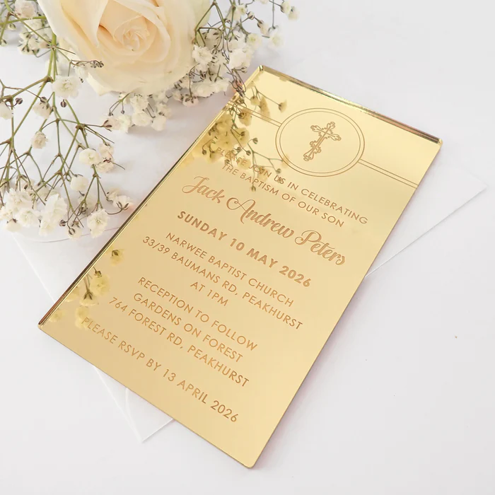 custom laser engraved silver mirrored acrylic wedding invitation cards and menu place party reception