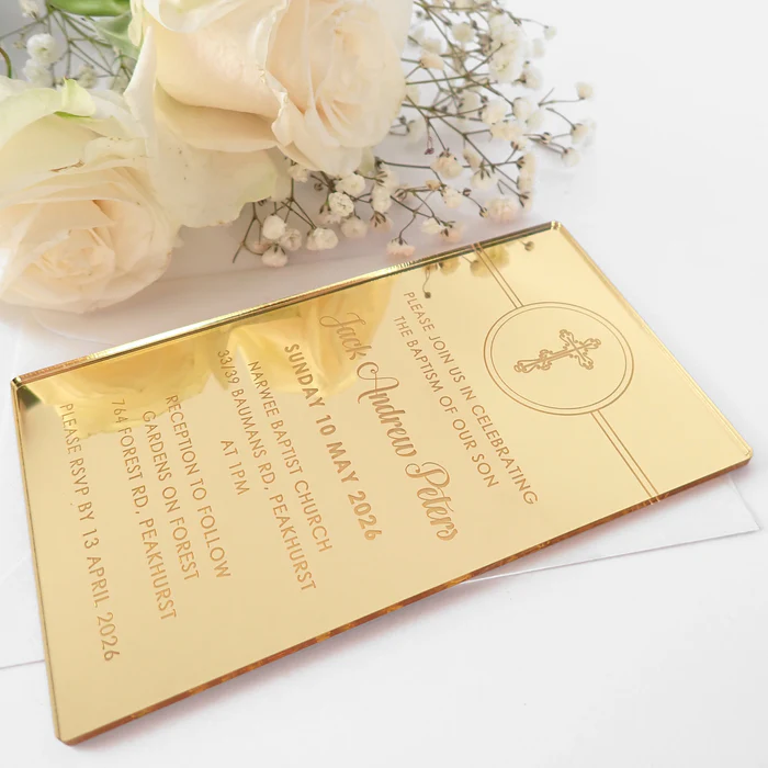 custom laser engraved silver mirrored acrylic wedding invitation cards and menu place party reception