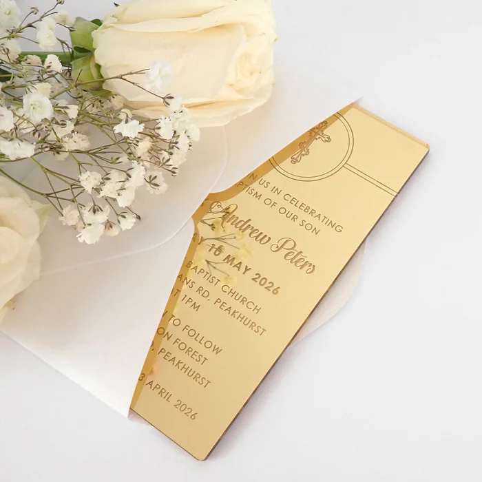 custom laser engraved silver mirrored acrylic wedding invitation cards and menu place party reception