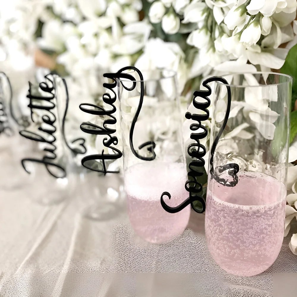 Custom 3D Gold Mirror Round Acrylic Drink Tags Wedding Place Name Card Markers To Champagne Glass Tags Baby Shower Party Favors