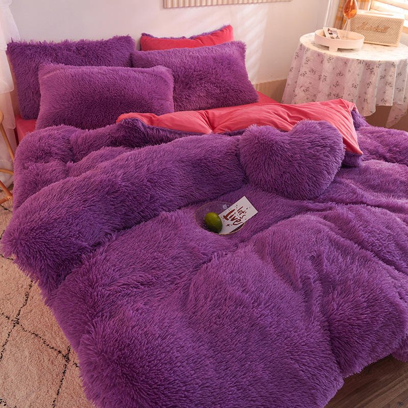 Winter Princess Milk Velvet Four-piece Set Double-sided Warm Coral Velvet Quilt Cover Thick Mink Velvet Quilt Cover