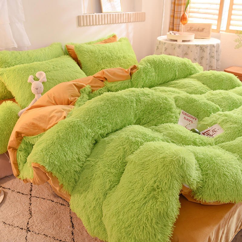 Winter Princess Milk Velvet Four-piece Set Double-sided Warm Coral Velvet Quilt Cover Thick Mink Velvet Quilt Cover