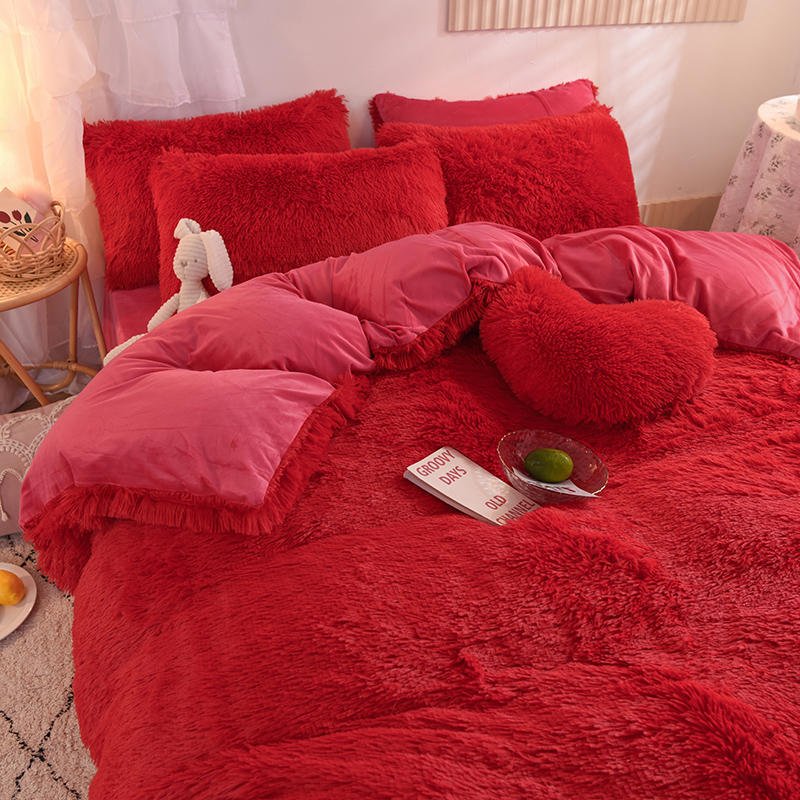 Winter Princess Milk Velvet Four-piece Set Double-sided Warm Coral Velvet Quilt Cover Thick Mink Velvet Quilt Cover