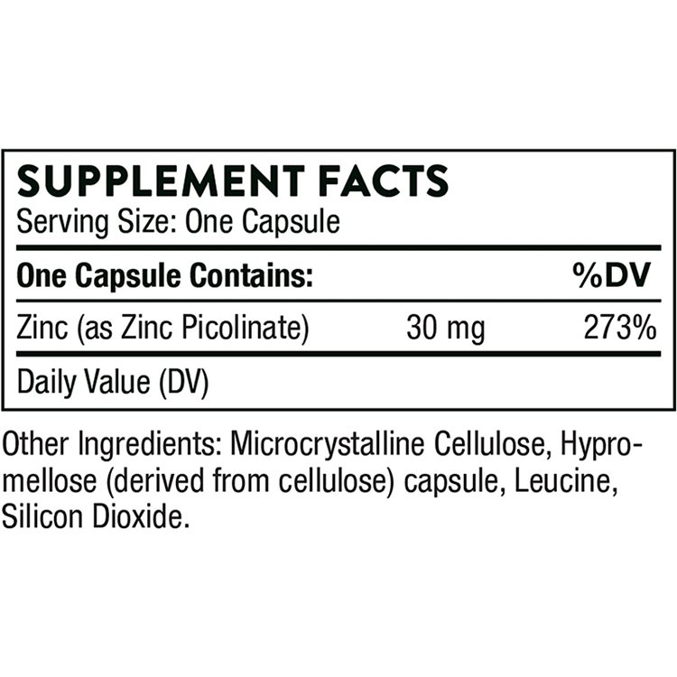 Well-Absorbed Zinc Supplement for Growth and Immune Function 180 Capsules Zinc Picolinate 30 mg