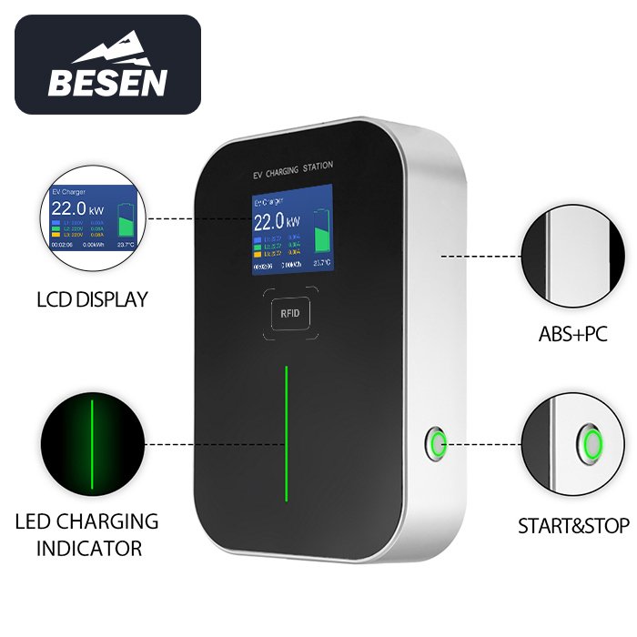 BESEN 3phase 380V SWIPE CARD OCPP EV WALLBOX 32A 22kW RFID ELECTRIC VEHICLE CHARGER for electric cars