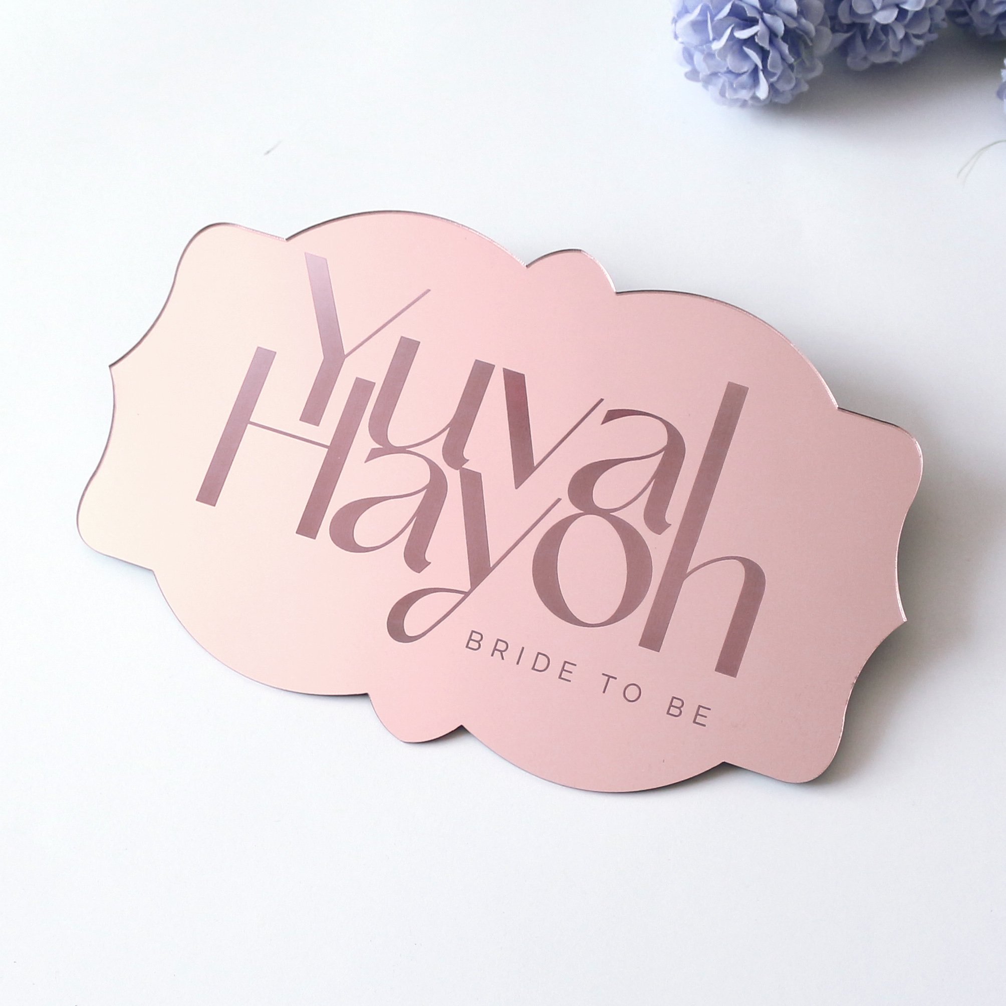 New Small Advertising Signs Rose Gold Mirror Acrylic Engraved Name Hotel Dinner Plate Decorative Acrylic Cards