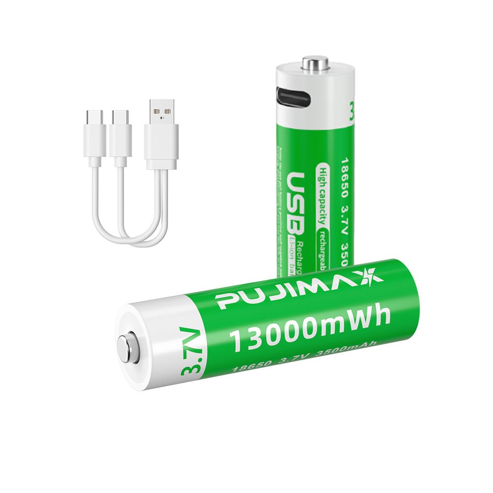 PUJIMAX 2PCS 18650 Battery 3500mAh USB Type C Rechargeable Battery 13000mWh 3.7V Lithium Ion 18650 Battery