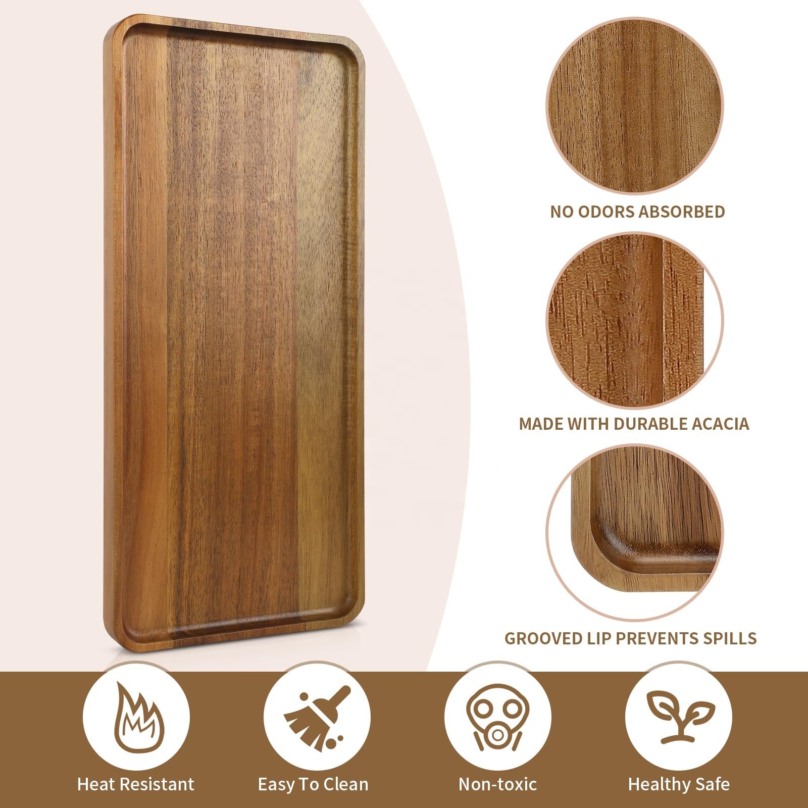Wholesale custom modern home high quality solid wood cheese fruit service tray durable wood serving tray