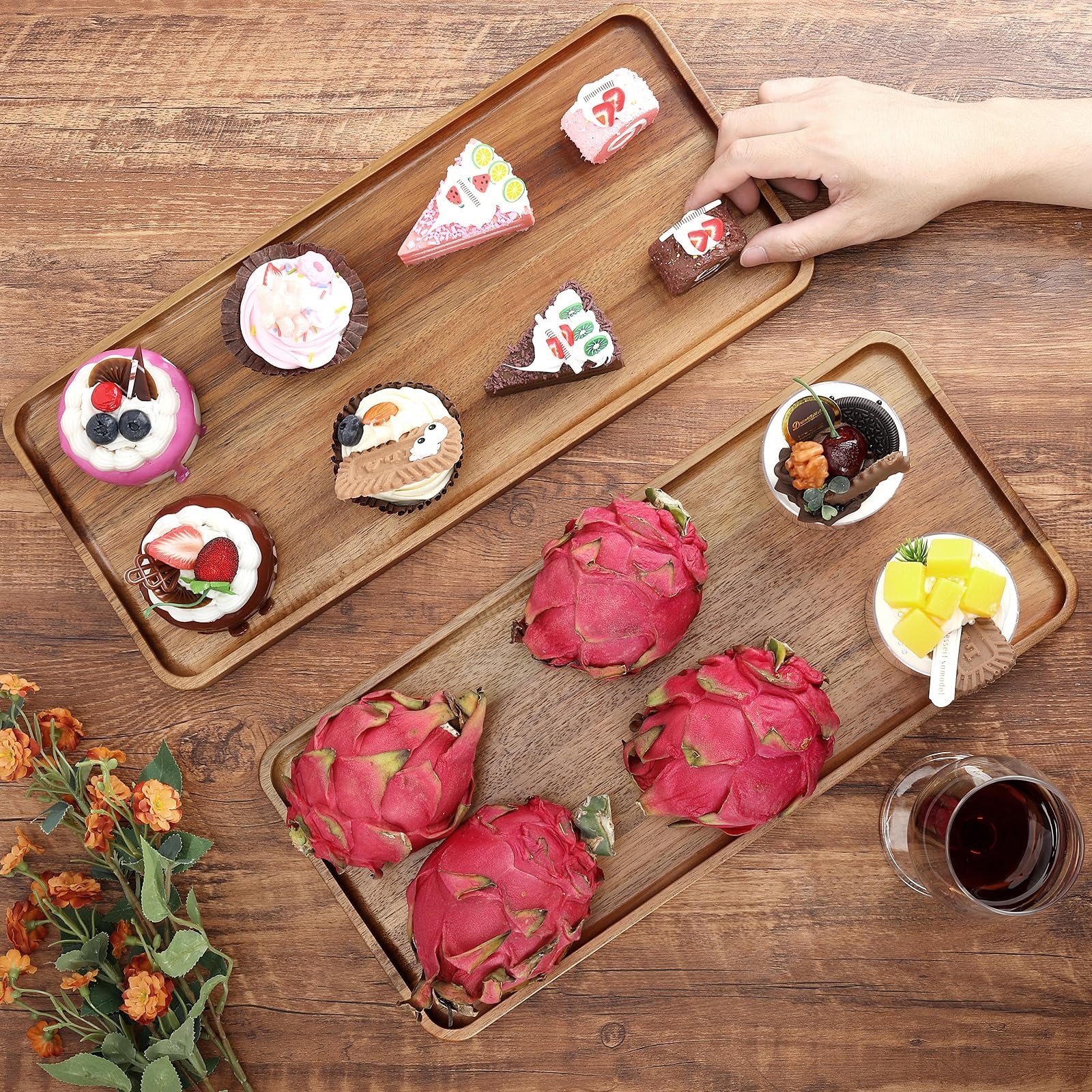 Wholesale custom modern home high quality solid wood cheese fruit service tray durable wood serving tray