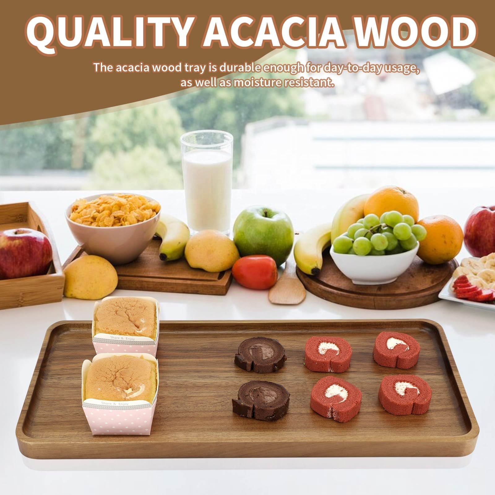 Wholesale custom modern home high quality solid wood cheese fruit service tray durable wood serving tray