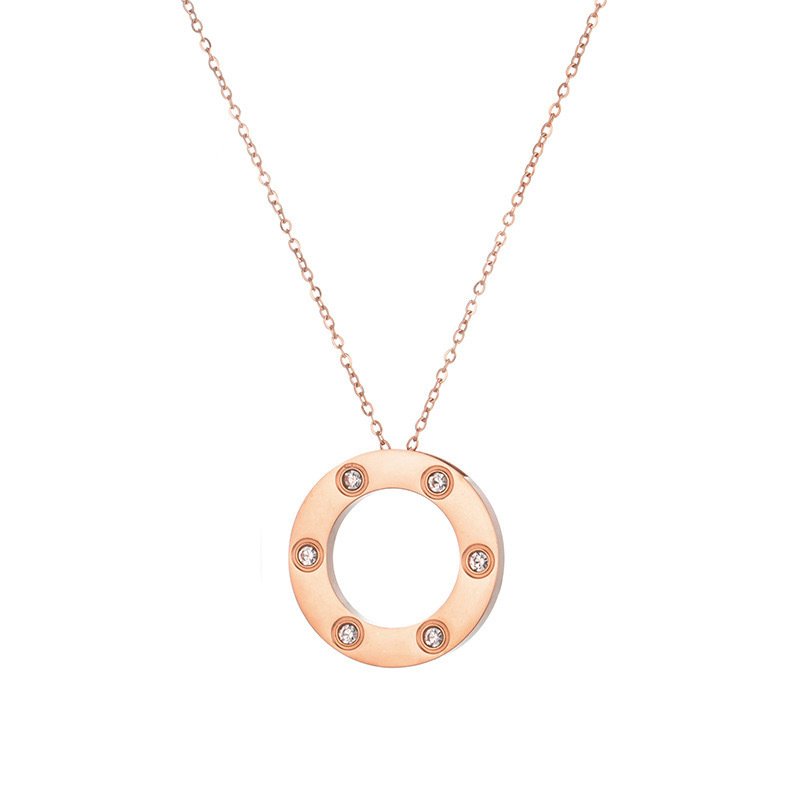 Stylish NonTarnish Zirconia Round Pendant Chain 18K Gold Plated Stainless Steel Necklace Jewelry