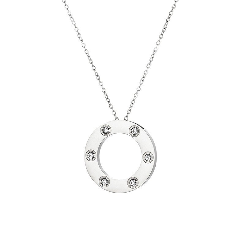 Stylish NonTarnish Zirconia Round Pendant Chain 18K Gold Plated Stainless Steel Necklace Jewelry