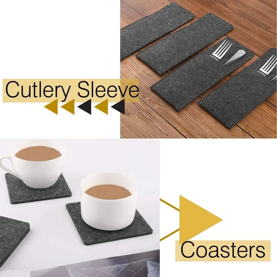 Upin 3mm die cut place mats for dinning table square black coaster felt placemat
