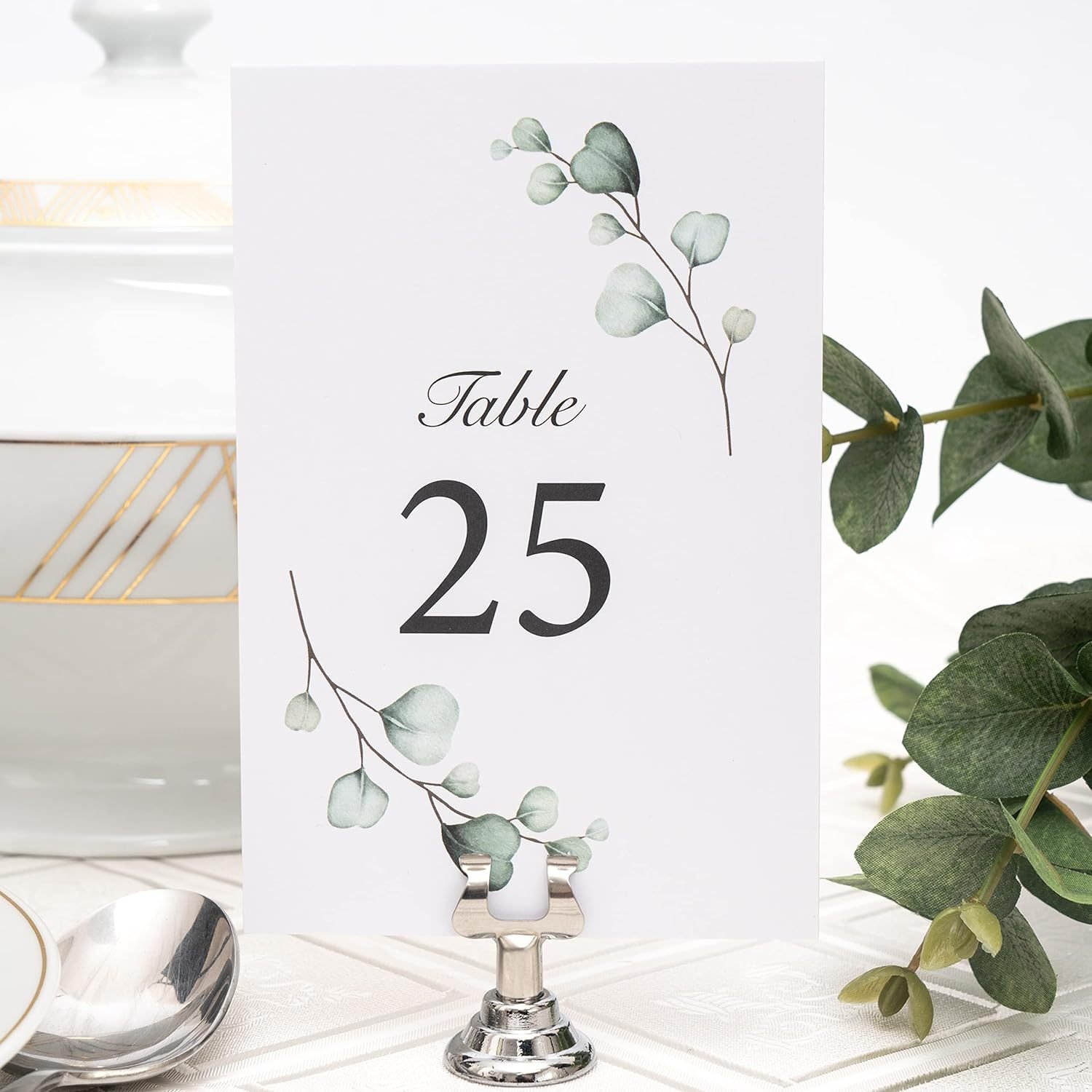 Wedding Table Numbers Cards 1-25 with Head Table Numbers Greenery Eucalyptus Double Sided Table Numbers for Wedding Reception