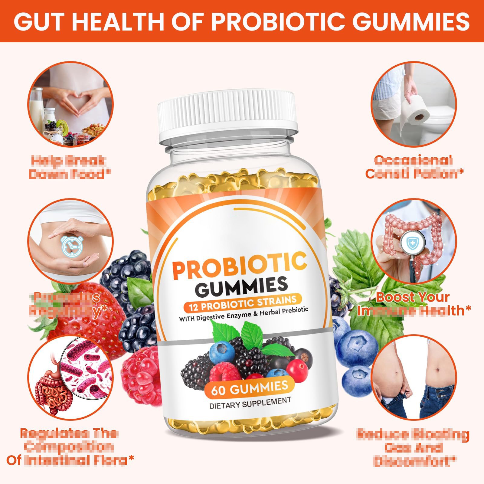 OEM ODM Private Label Daily Probiotic Gummies for Women And Men Extra Strength 5 Billion CFU Daily Probiotics Gummy
