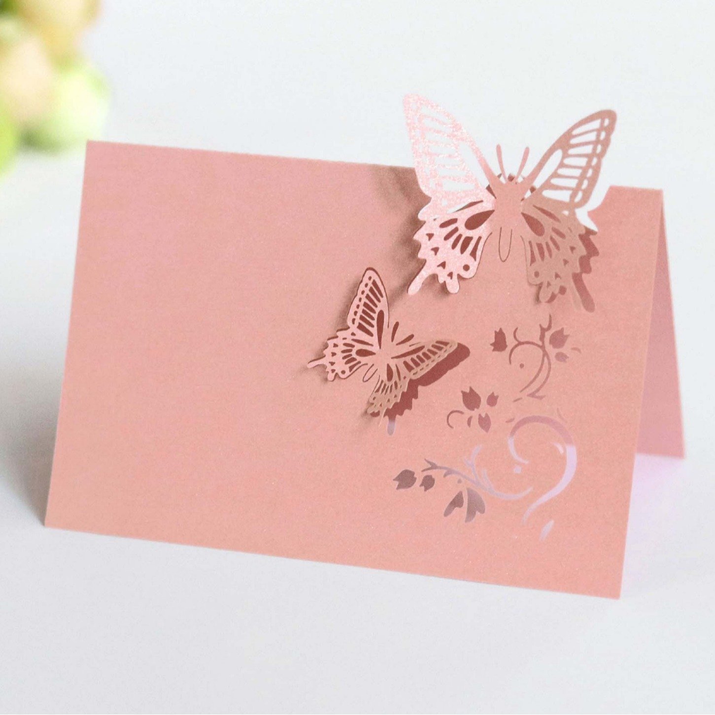 Laser Hollow Seat Three-Dimensional Butterfly Wedding Sign-In Table White Card Shenzhen Wholesale