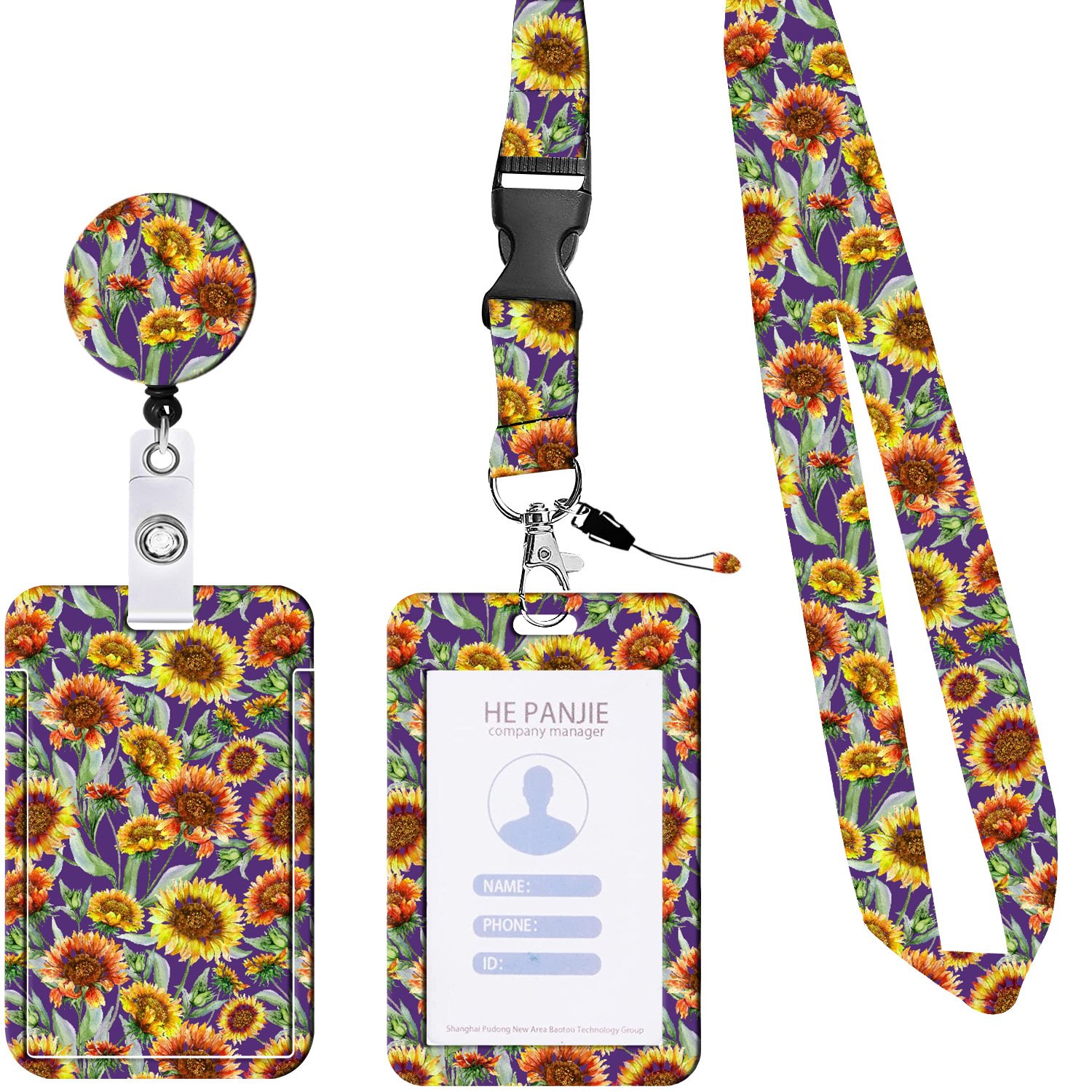Wholesale Sunflower Heavy Duty ID Card Holder Badge With Retractable Reel Lanyard For Nurse Workers