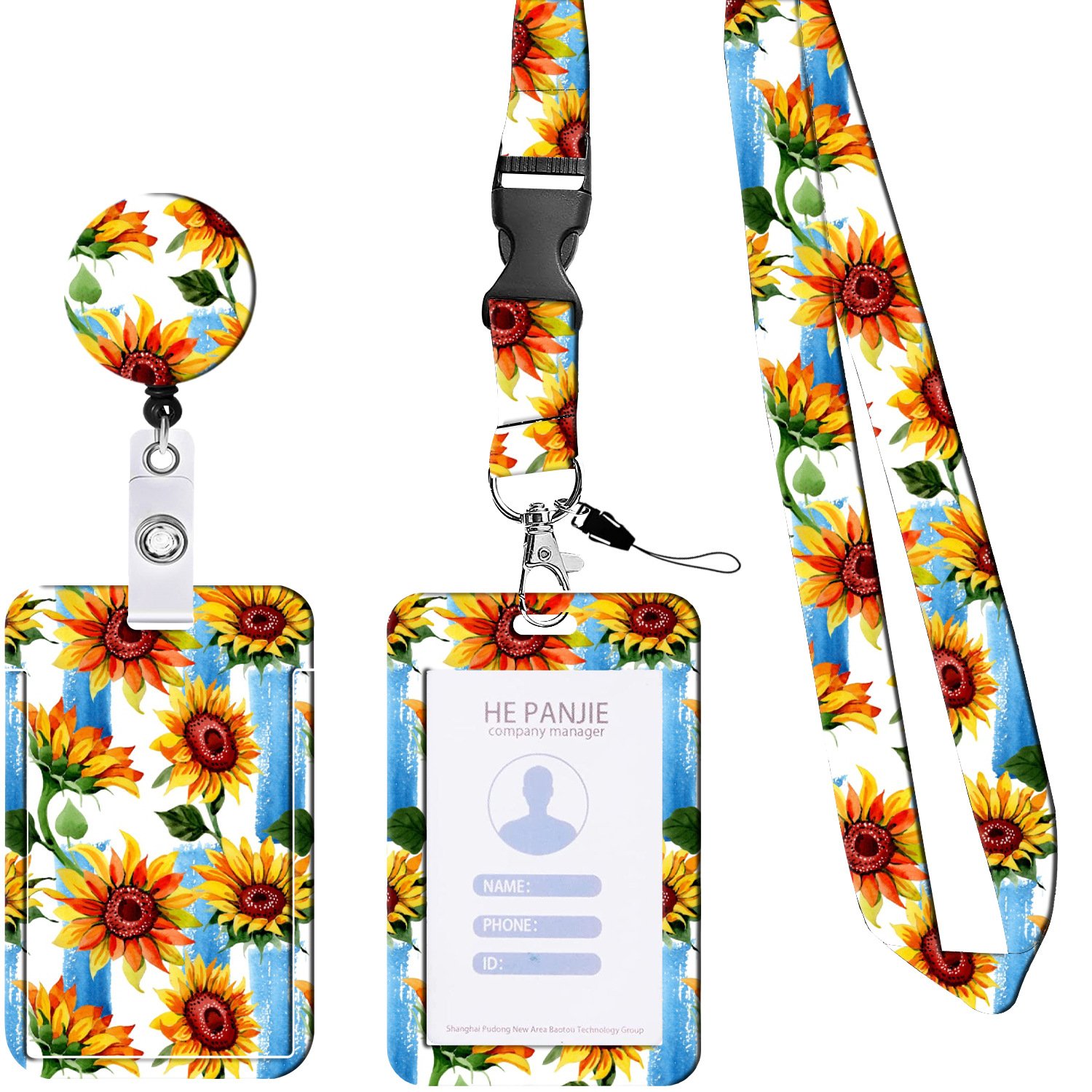 Wholesale Sunflower Heavy Duty ID Card Holder Badge With Retractable Reel Lanyard For Nurse Workers